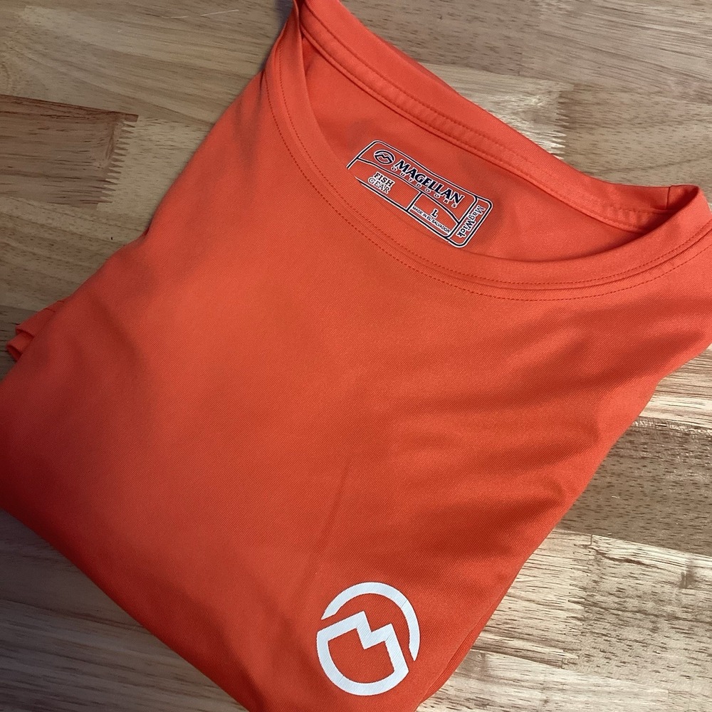 Mens Magellan Fish Gear ‎ MagWick Long Sleeve Polyester Size Large Orange/white